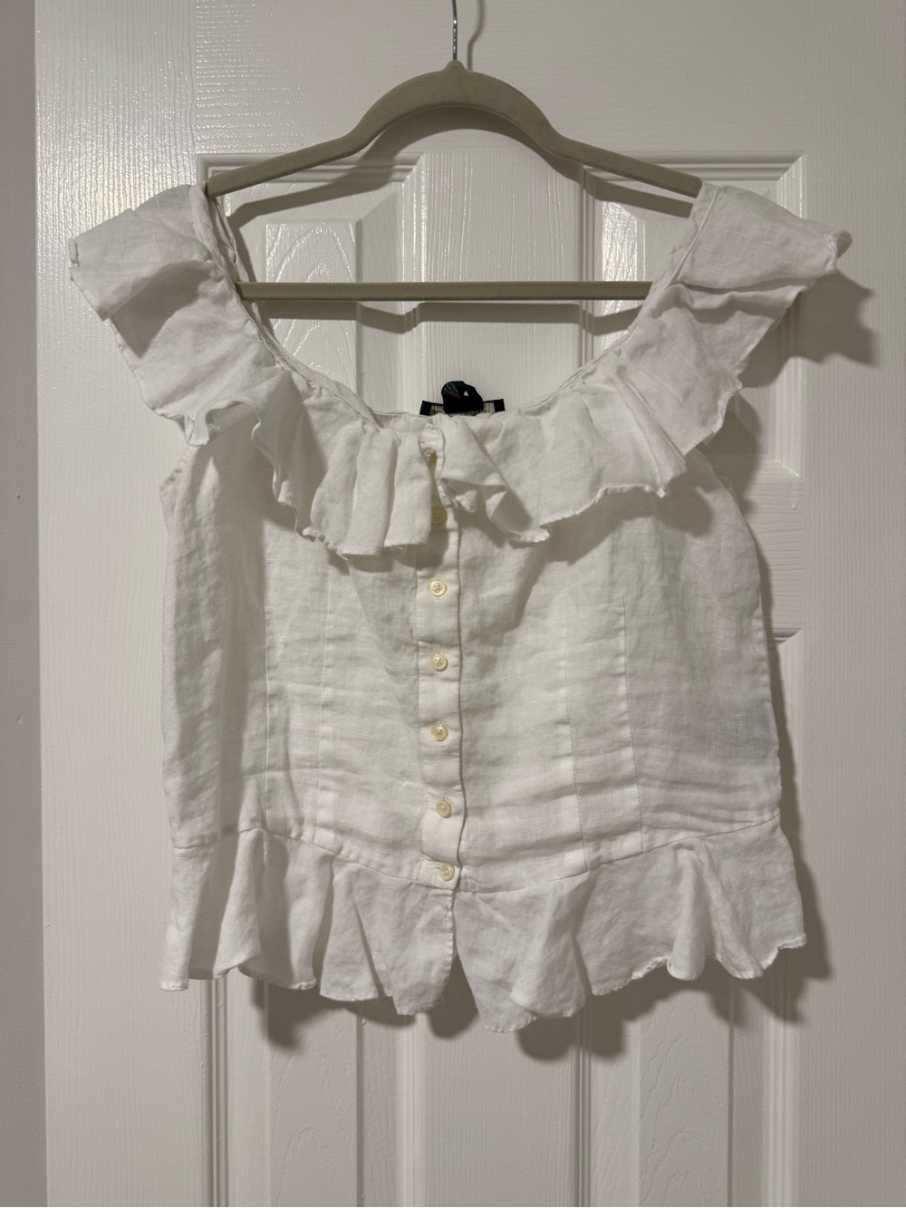 Lauren Ralph Lauren White Ruffled Linen Button-Front Women's Top Sz 6